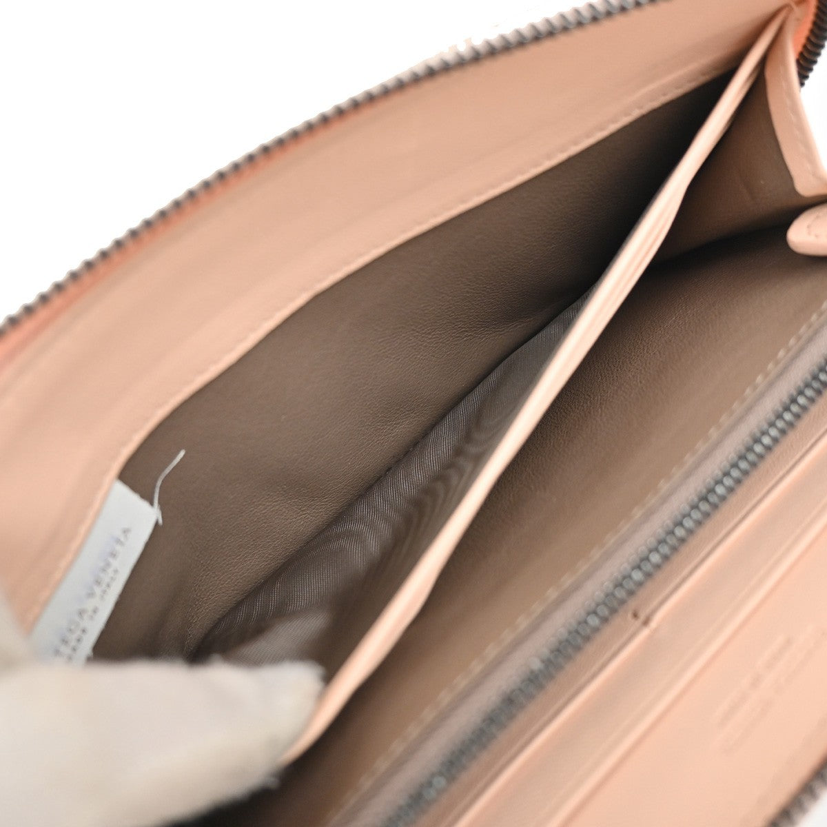 BOTTEGA VENETA Intrecciato Zip Around Long Wallet Embossing Leather Pink 33RF621