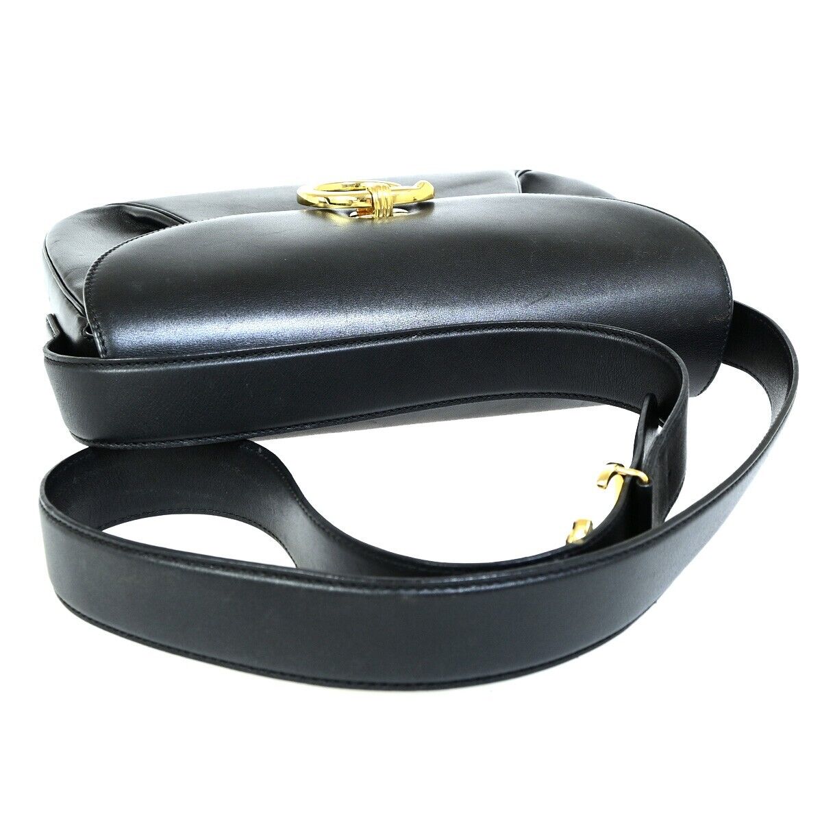CARTIER Logo Panther Shoulder Bag Leather Black GHW Made in Italy 77EC368