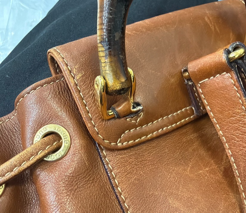 GUCCI Logo Bamboo Drawstring Mini Backpack Bag Leather Brown GHW Italy 64YH955