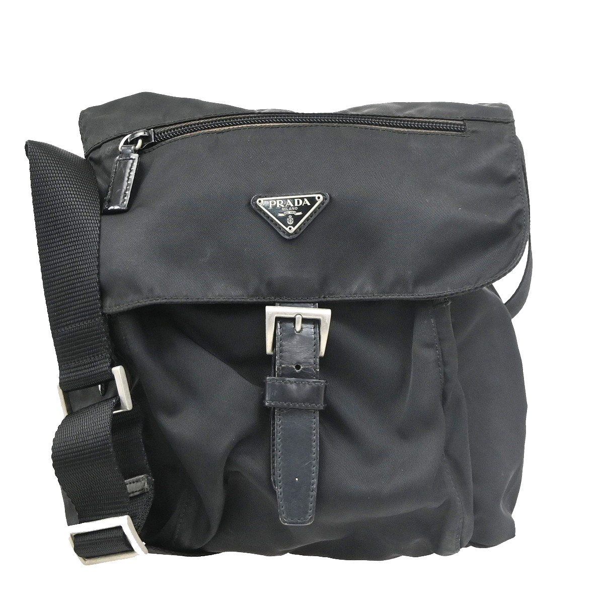 PRADA Logo Tessuto Mini Shouler Bag Nylon Leather Black SHW Italy 69YJ257