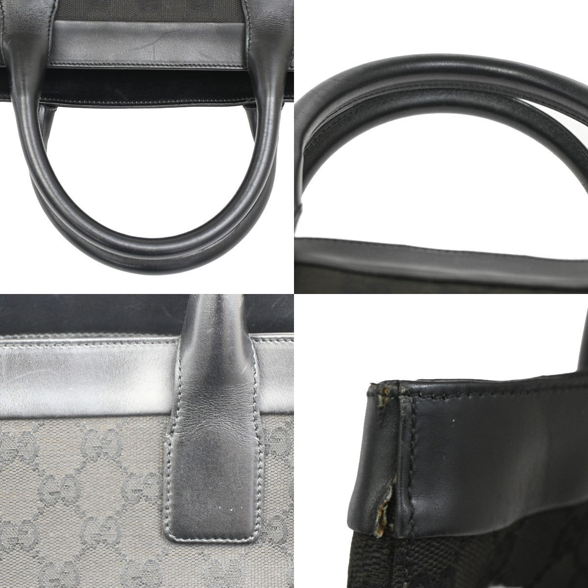 GUCCI GG Pattern Hand Tote Bag Leather canvas Black SHW Italy 67TA061