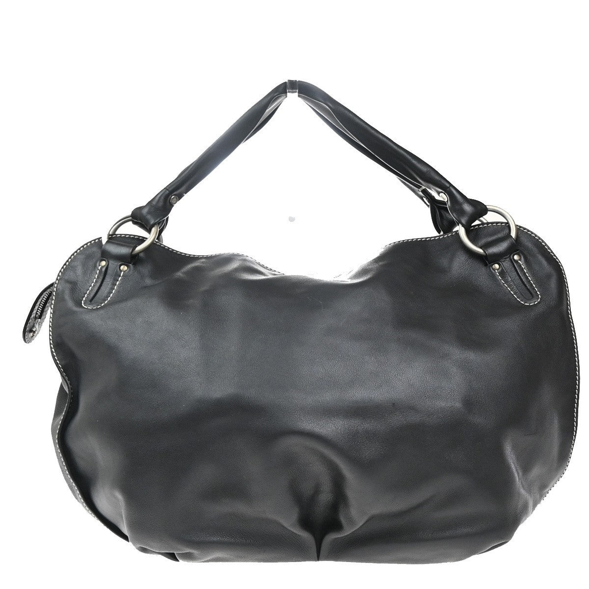 CELINE Logo Bittersweet Shoulder Hobo Hand Bag Leather Black SHW Italy 76MA411