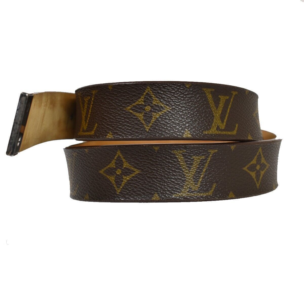 LOUIS VUITTON Ceinture Carre Belt Monogram Leather Brown Silver Spain 63YC264