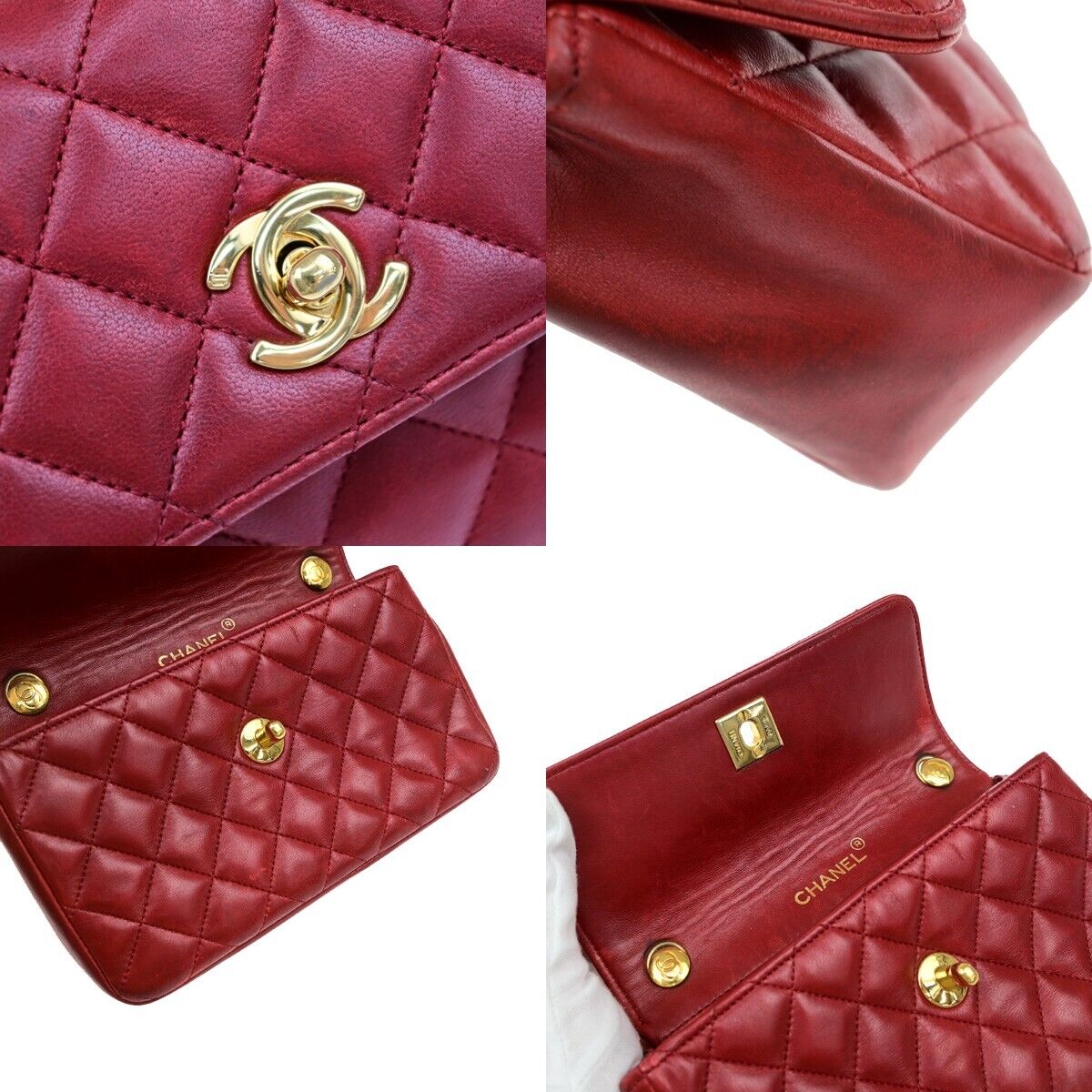 CHANEL CC Mini Matelasse Chain Shoulder Bag Leather Red GHW Vintage 696RF204