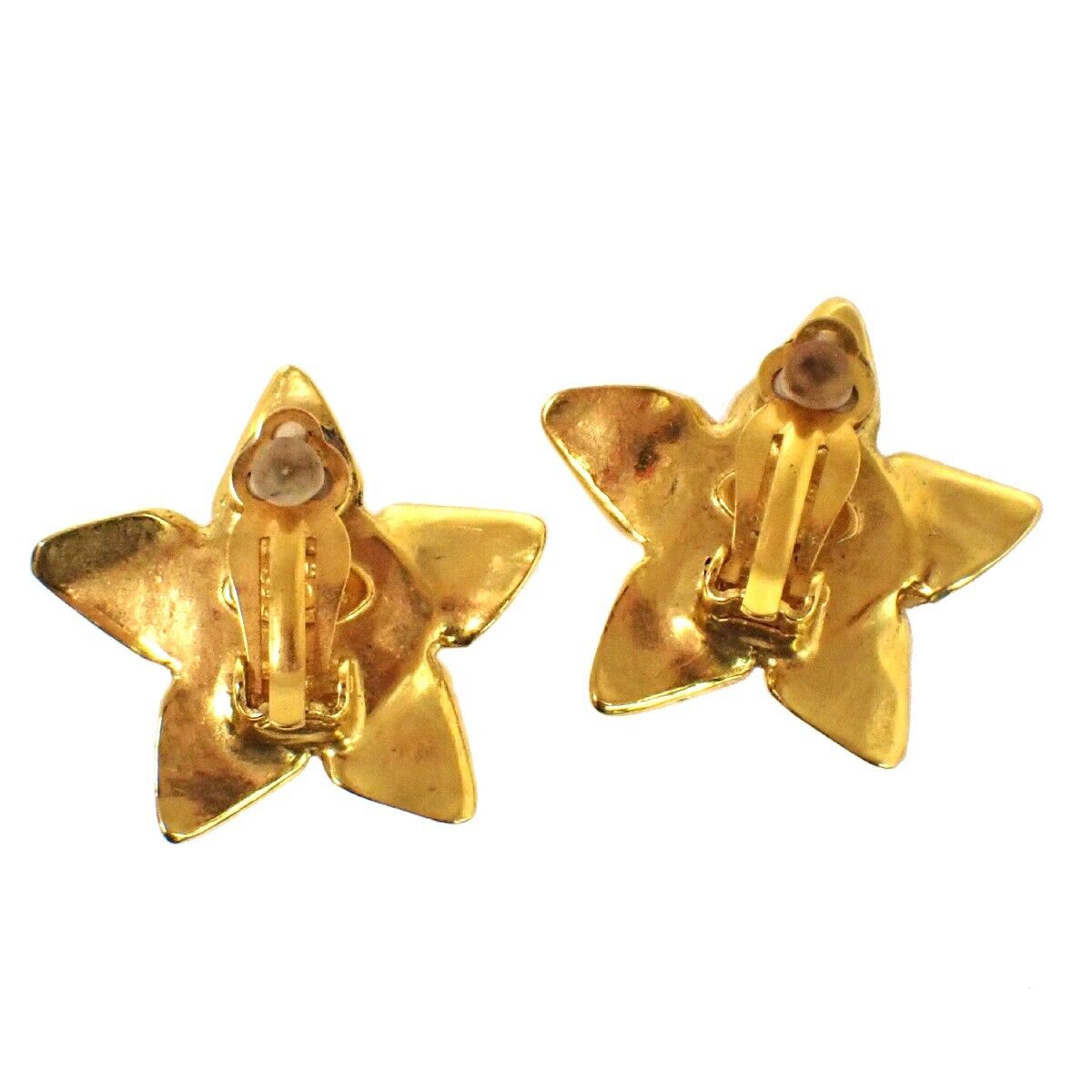 CHANEL CC Star Earrings 96P Clip-On Imitation Pearl GHW France Vintage 80RH409