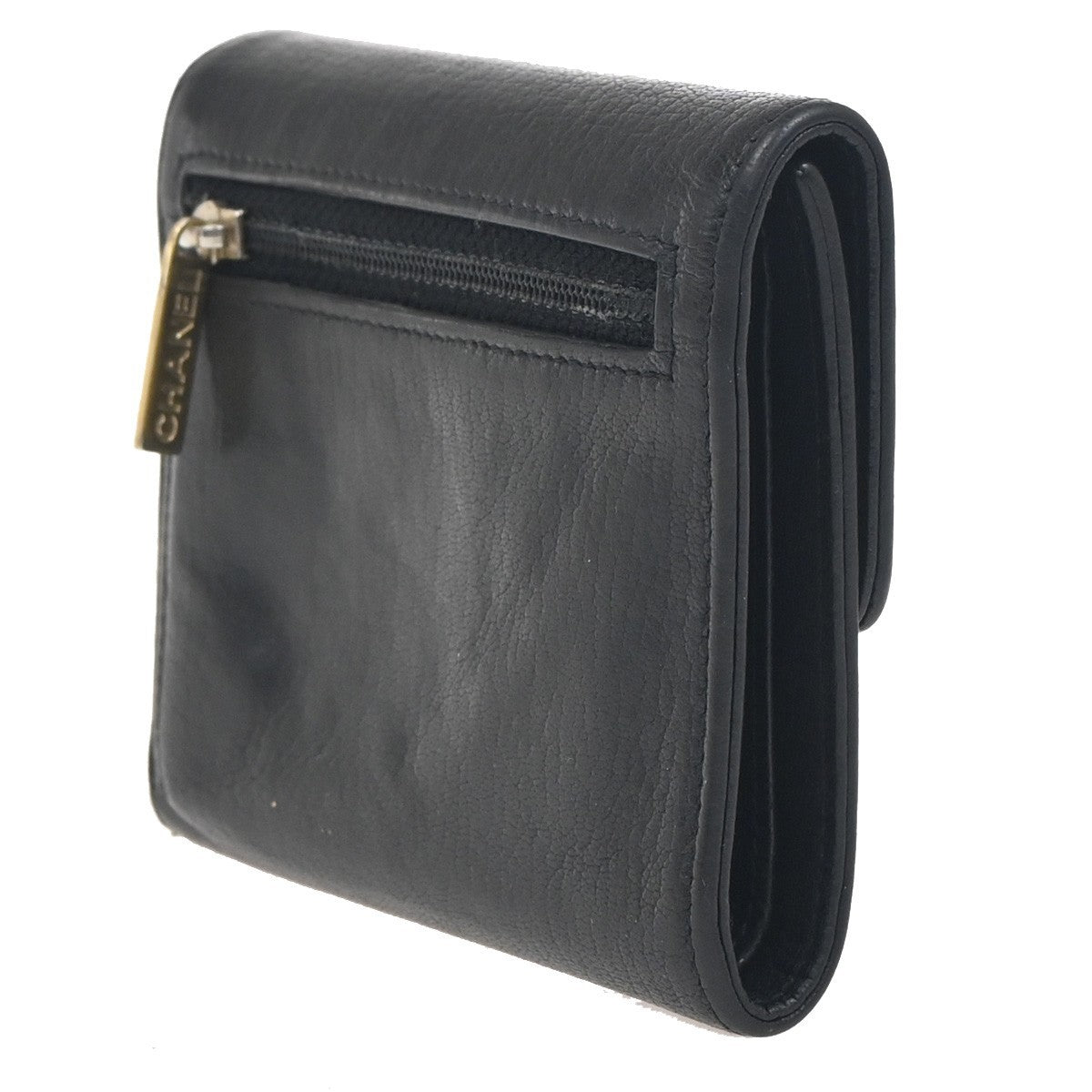 CHANEL CC Logo Timeless Trifold Mini Wallet Leather Black GHW Spain 68KC755