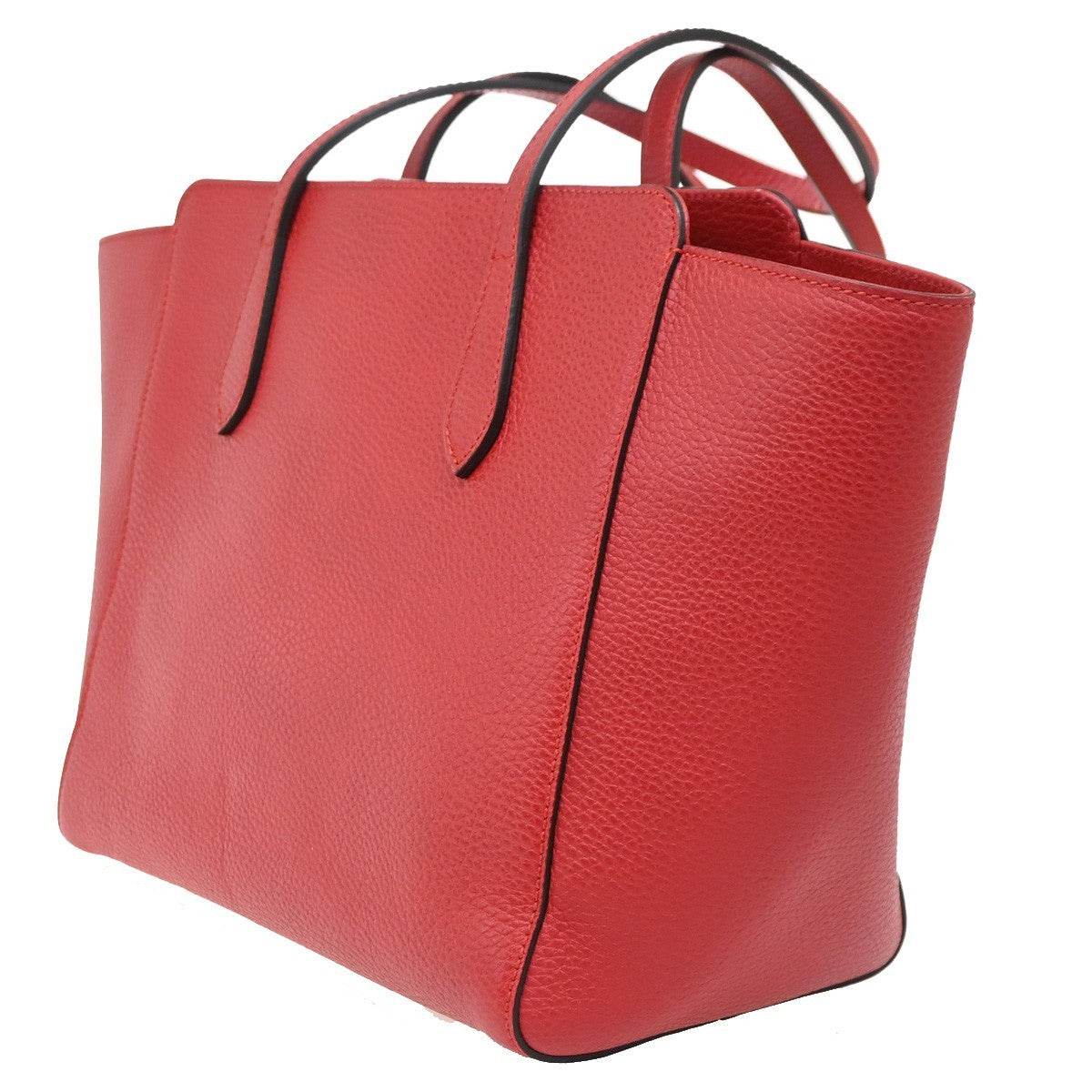GUCCI Logo Swing Tote Shoulder Bag Pebbled Leather Red GHW Itlay 16KB765