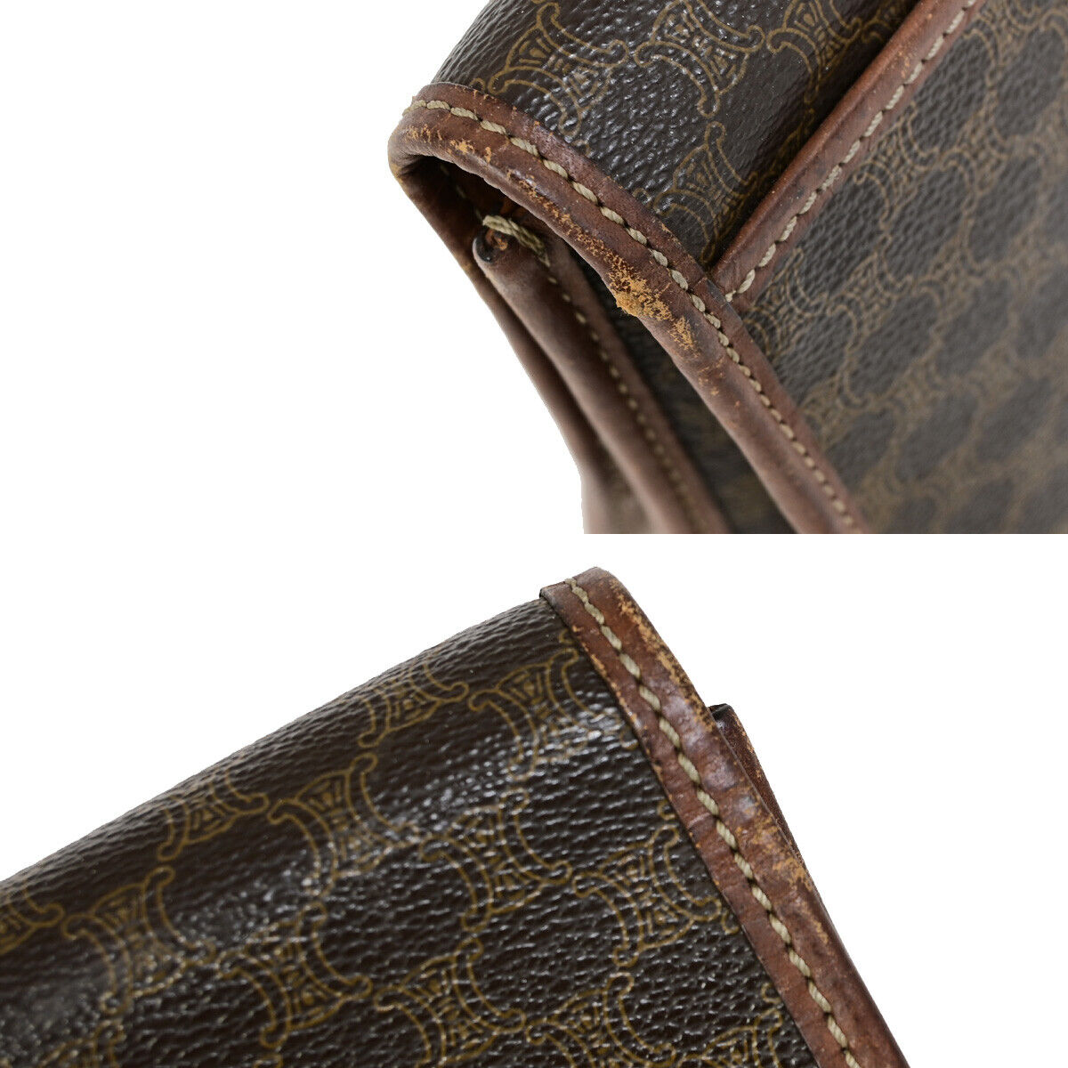 CELINE Logo Macadam Pattern Clutch Hand Bag PVC Leather Brown GHW 07YF602