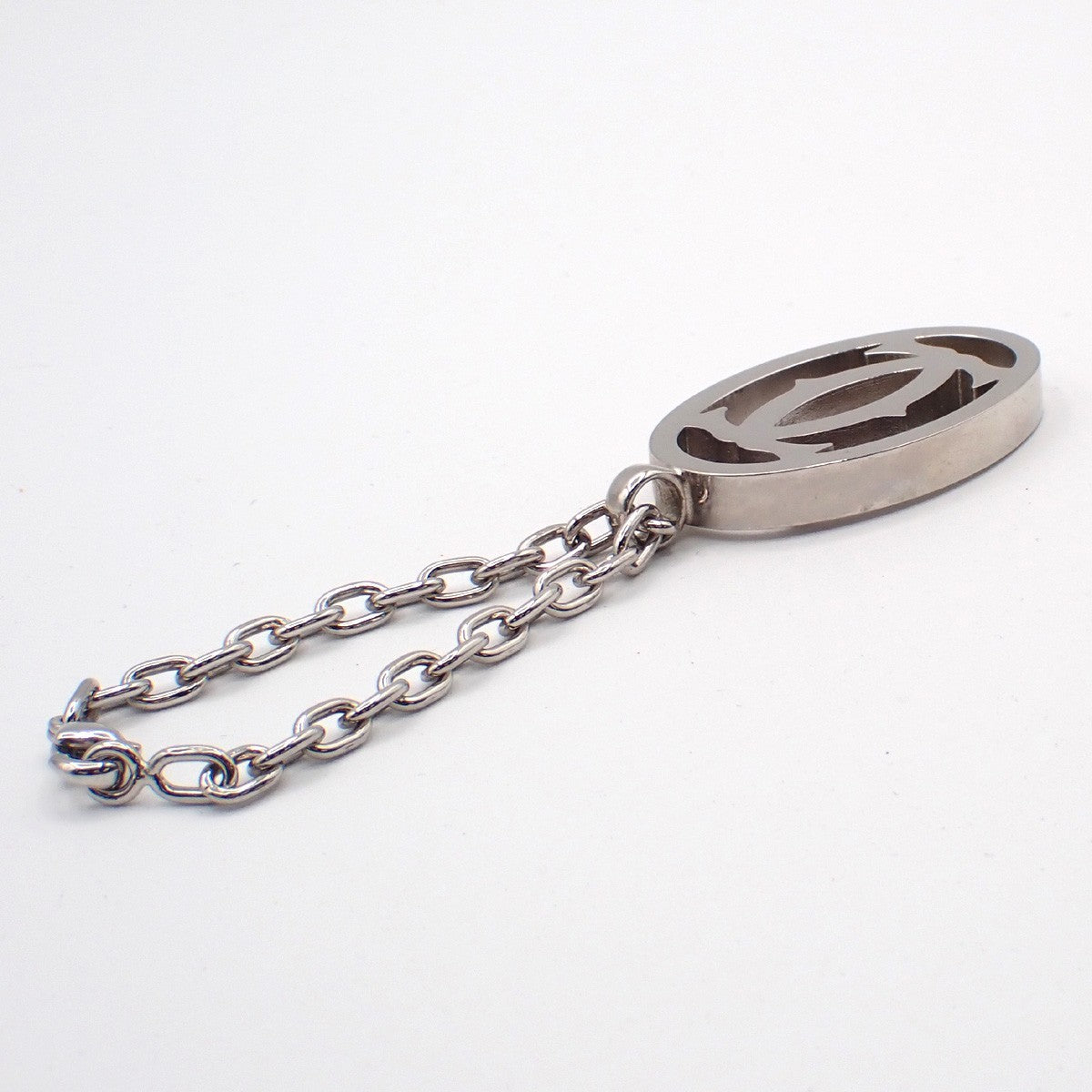 CARTIER 2C Logo Chain Bag Charm Key Ring Pendant Top Silver Accessory 07MA184