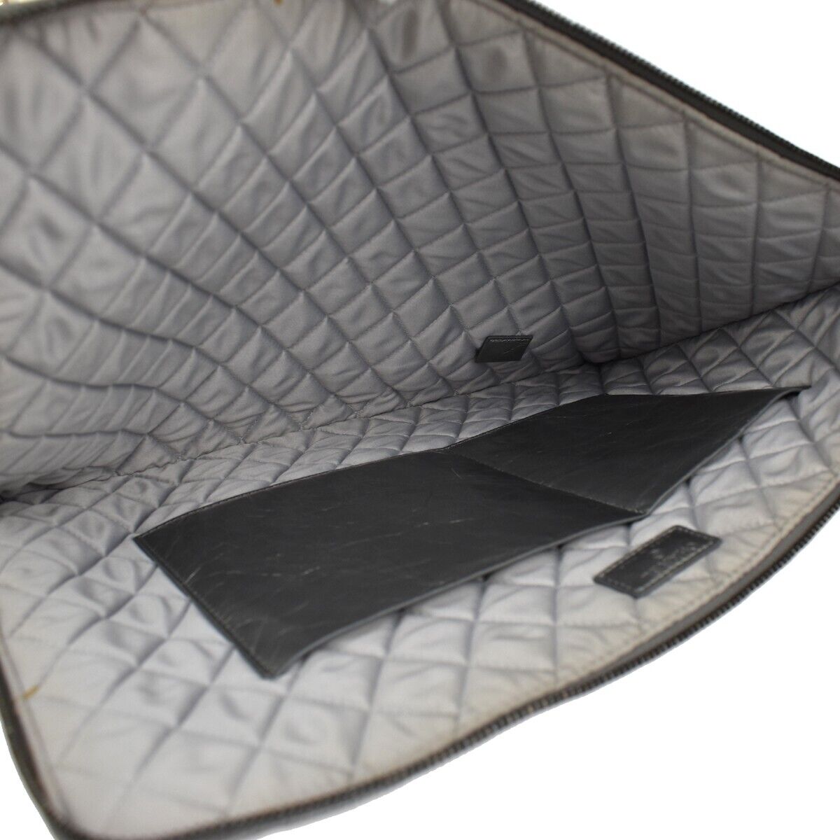CHANEL Logo Matelasse Clutch Hand Bag Leather Silver Italy 89GA417