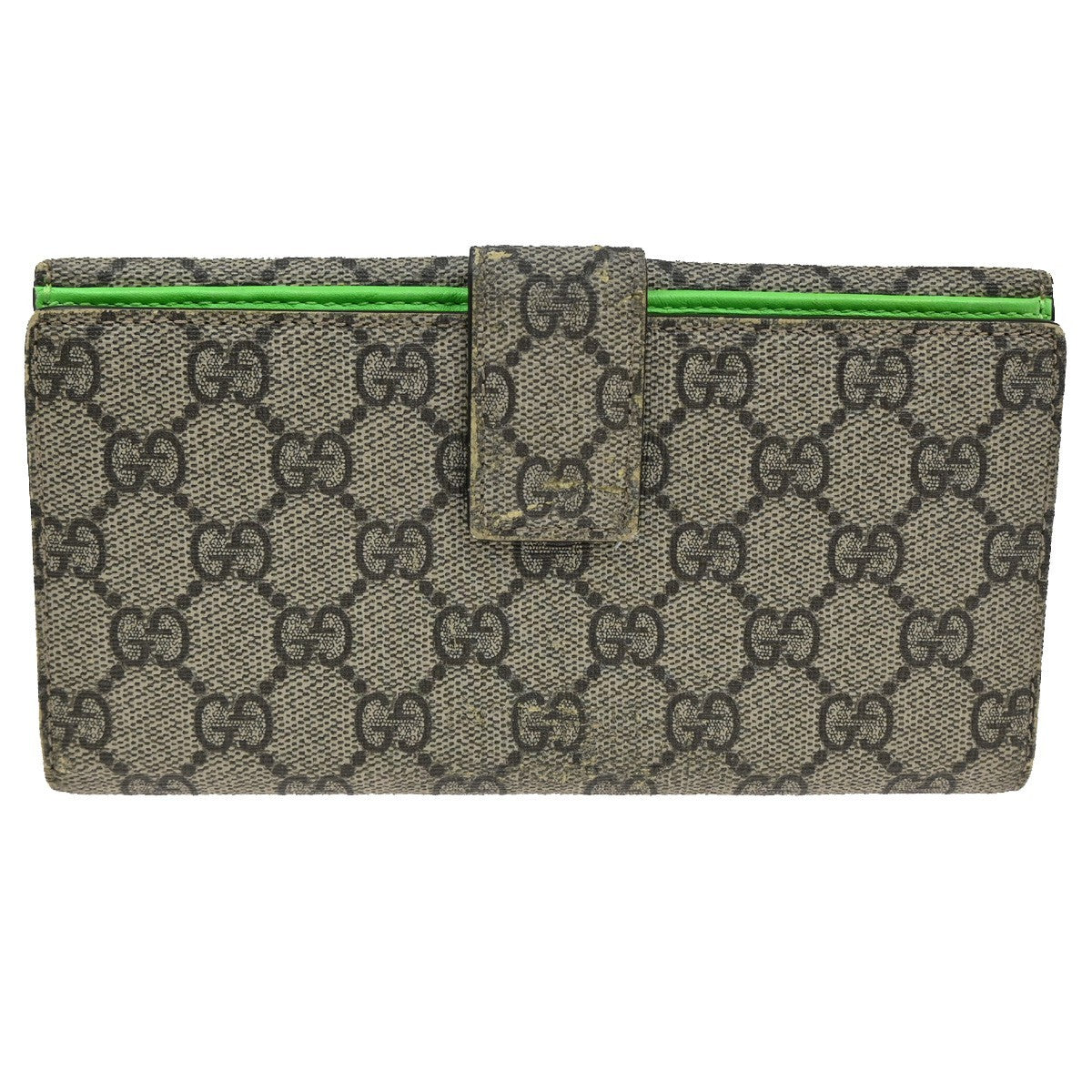 GUCCI Logo GG Tri-fold Long Wallet Supreme Leather Brown Green Heart 01TA236