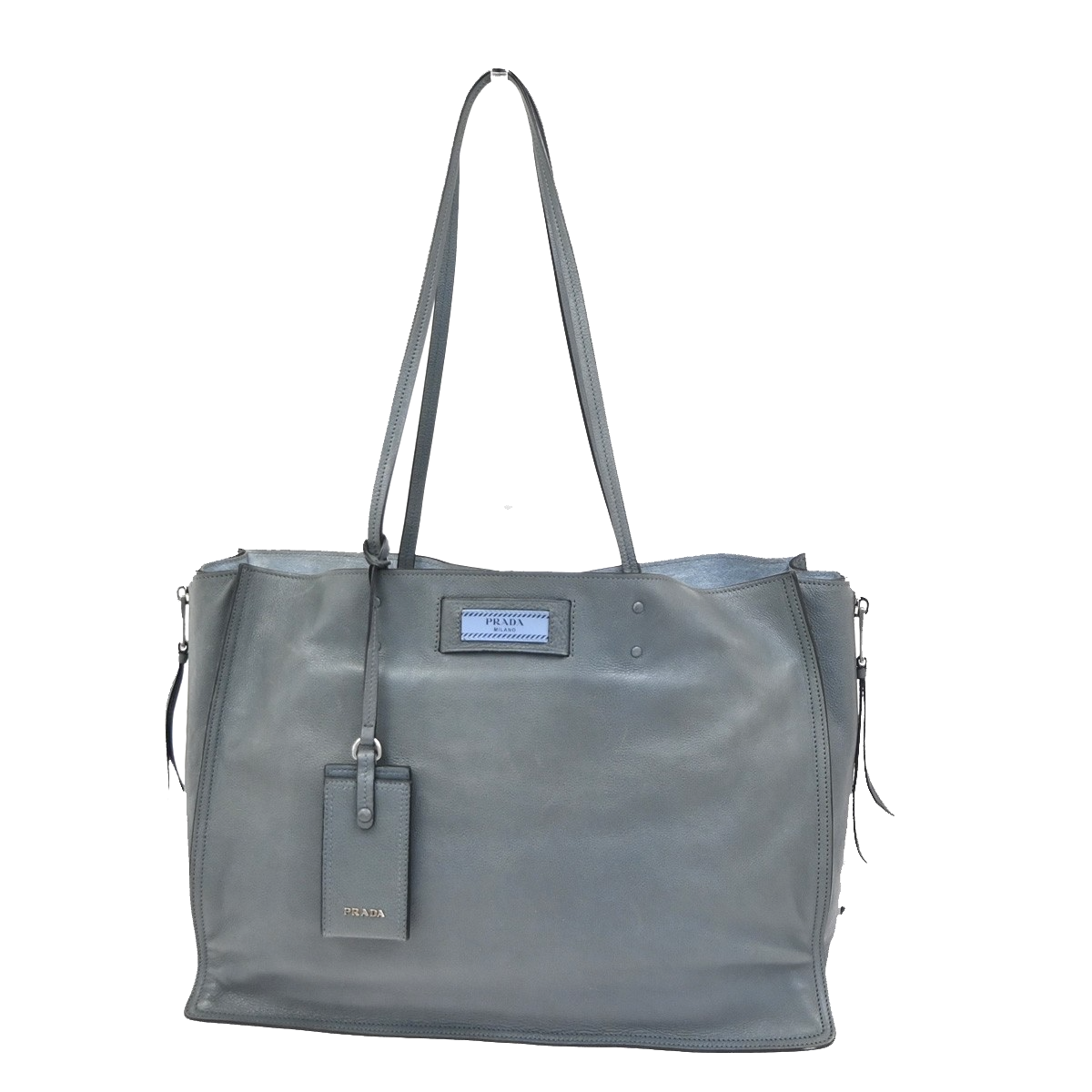 PRADA Logo Shoulder Tote Bag Glace Calf Leather Blue Marine SHW Italy 15KC780