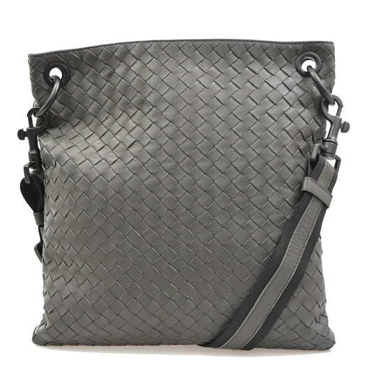 BOTTEGA VENETA Logo Intrecciato Shoulder Bag Leather Gray Italy 12KD110