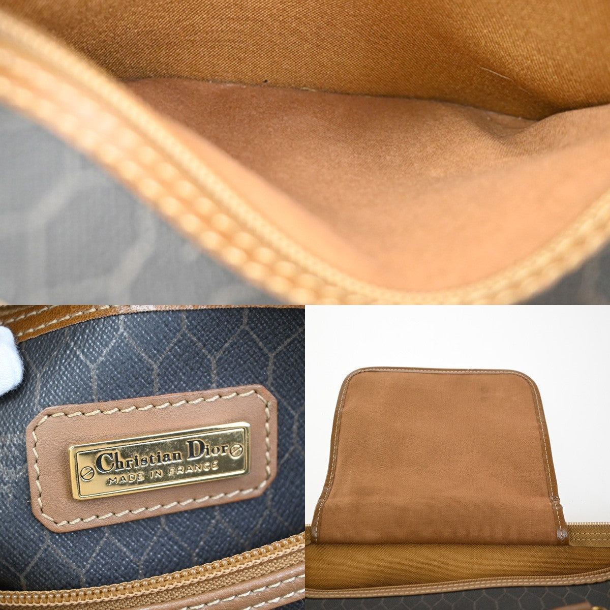 CHRISTIAN DIOR Logo Trotter Honeycomb Hand Bag PVC Leather BN Black GHW 38KC674