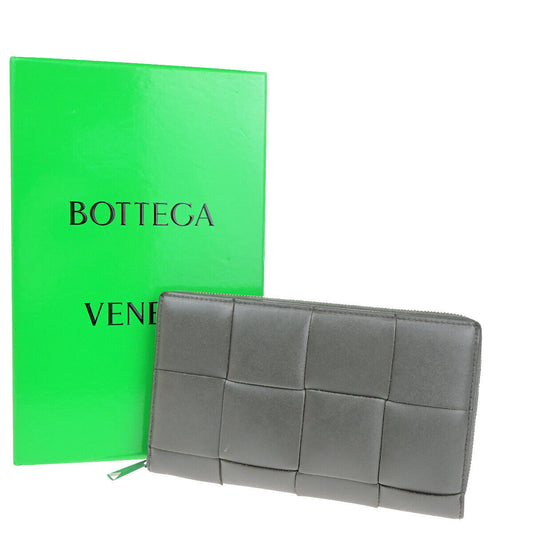 BOTTEGA VENETA Logo Cassette Zip Around Long Wallet Leather Gray Italy 30YG300