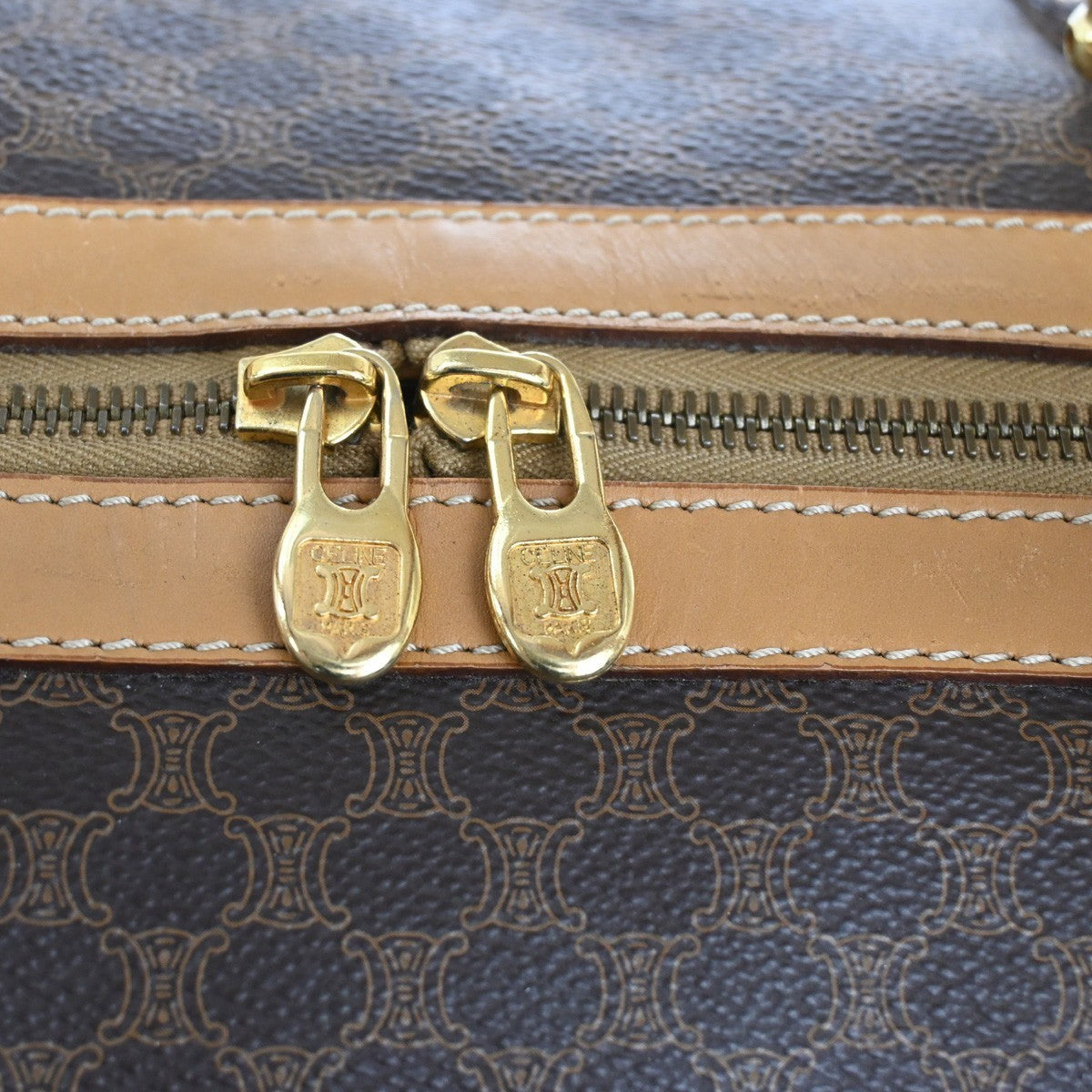 CELINE Logo Macadam Pattern Travel Hand Bag PVC Leather Brown GHW Italy 80TA473