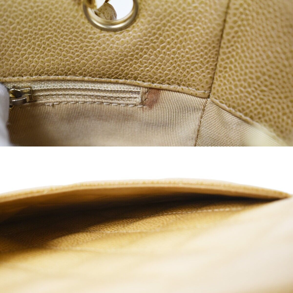 CHANEL CC Matelasse PST Chain Shoulder Bag Caviar Leather Beige GHW 320RH754