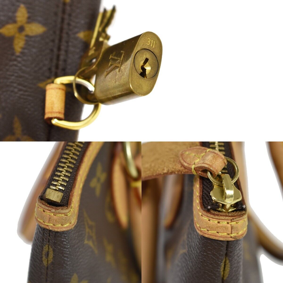 LOUIS VUITTON Logo Lockit Hand Bag Monogram Leather Brown France M40102 97HB005