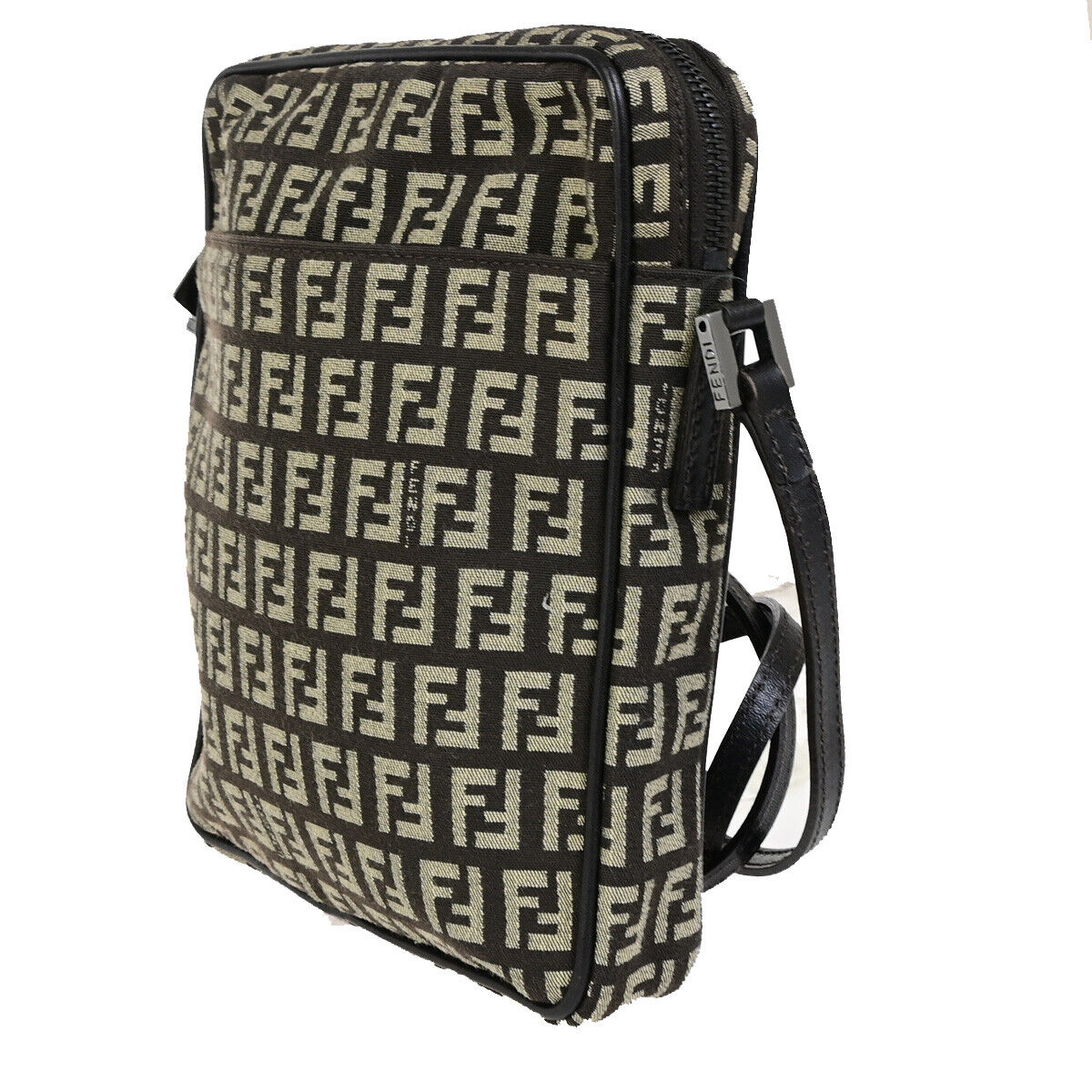 FENDI Logo Zucca Pattern Shoulder Bag Canvas Leather Brown SHW Italy 84SJ480