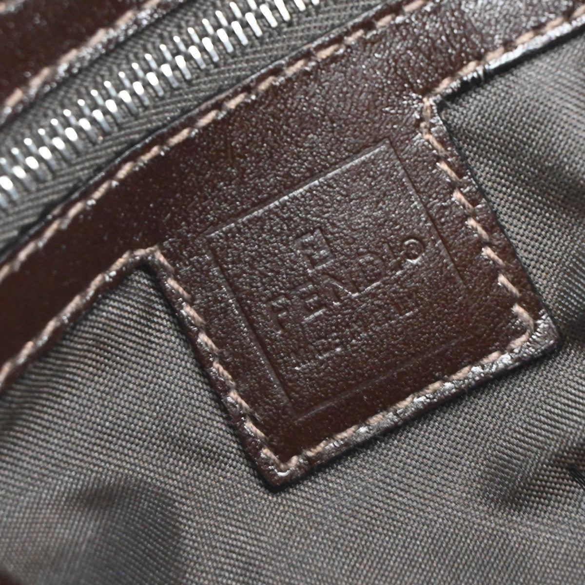 FENDI Logo Mamma Zucca Pattern Shoulder Bag Canvas Leather Brown Italy 46RF693