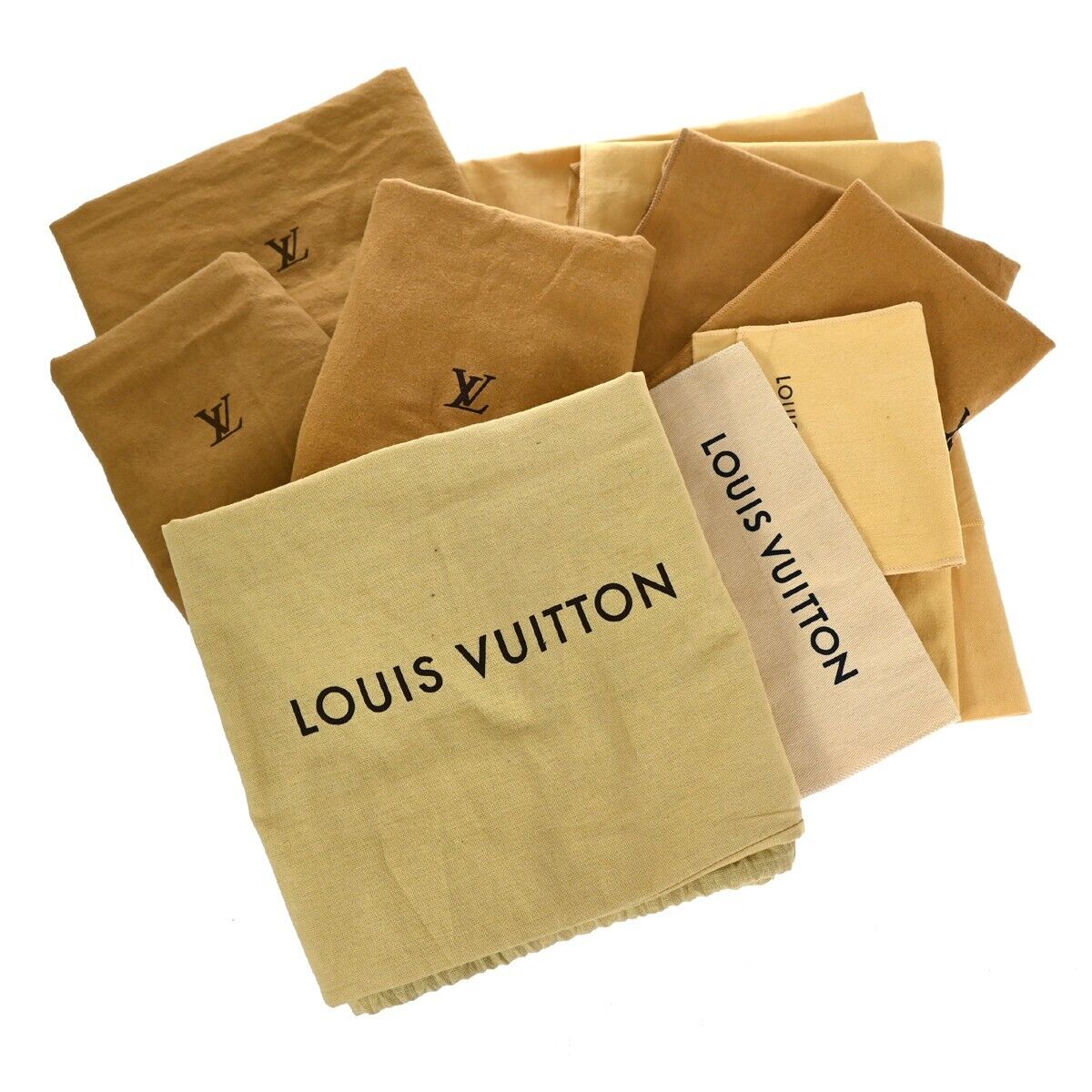 LOUIS VUITTON Logo 10 Set Dust Bag Drawstring Canvas Cotton Beige Brown 09GA871