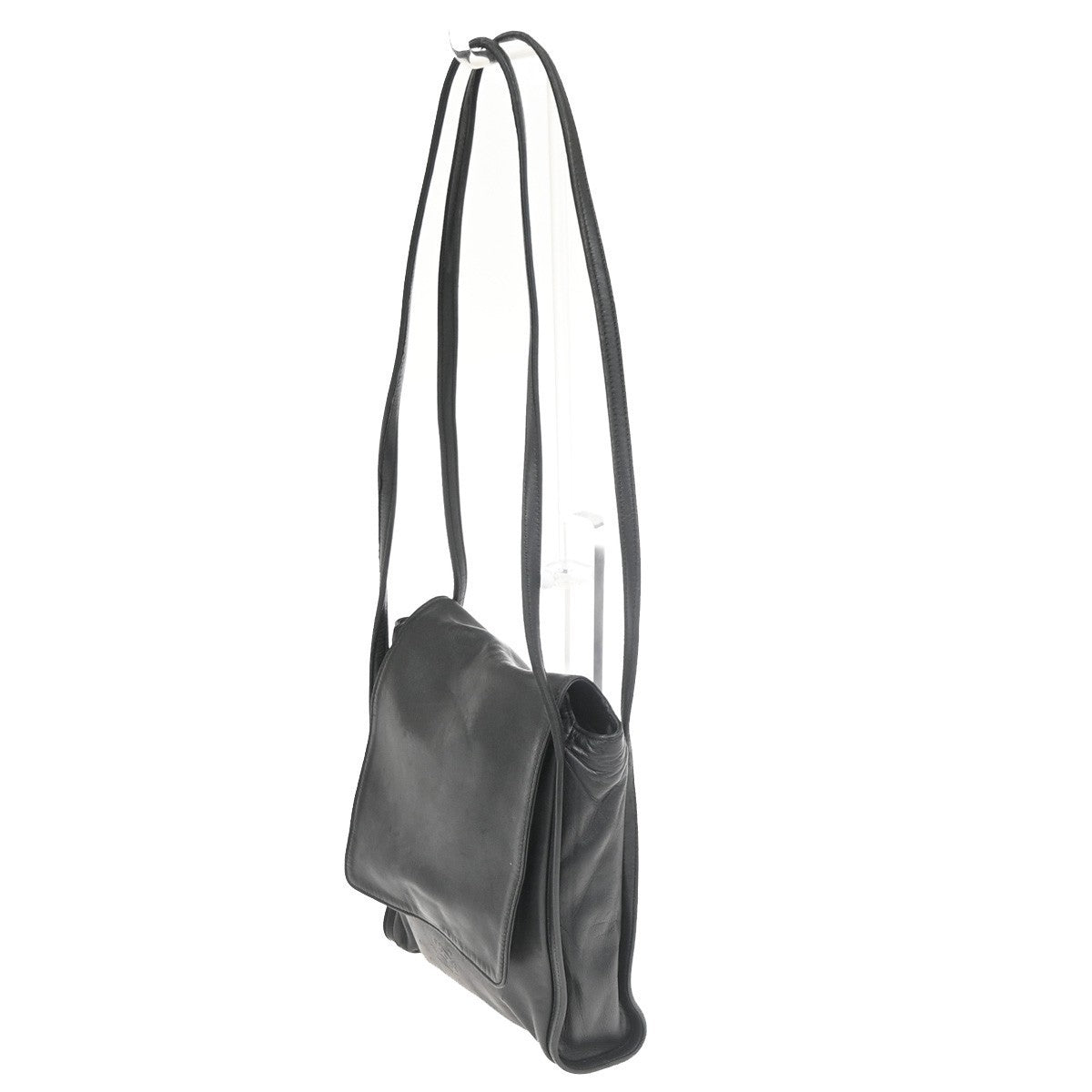 LOEWE Logo Anagram Flap Shoulder Shoulder Bag Leather Black Spain 68MA135