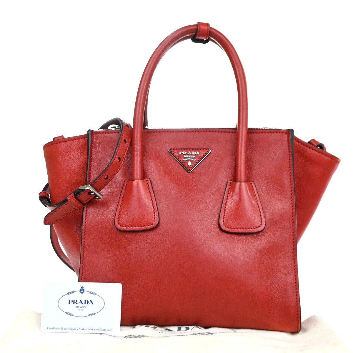 PRADA Logo 2Way Shoulder Hand Bag Glace Calf Leather Red SHW Italy 12TA657