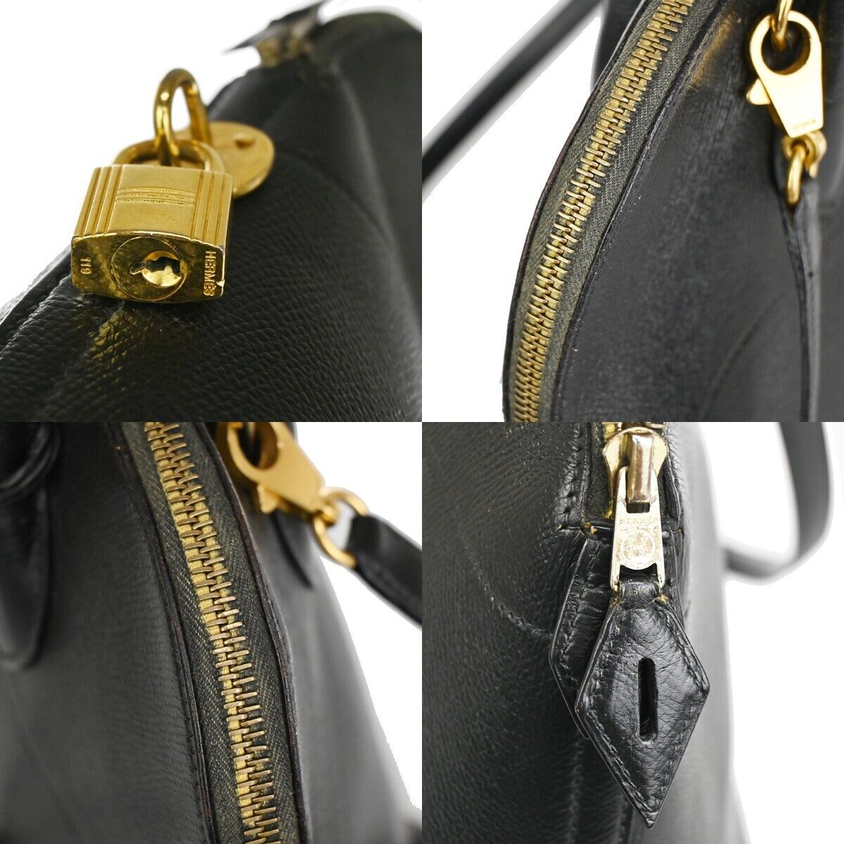 HERMES Bolide 37 2Way Shoulder Hand Bag Epsom Leather Black Yellow 310RC624