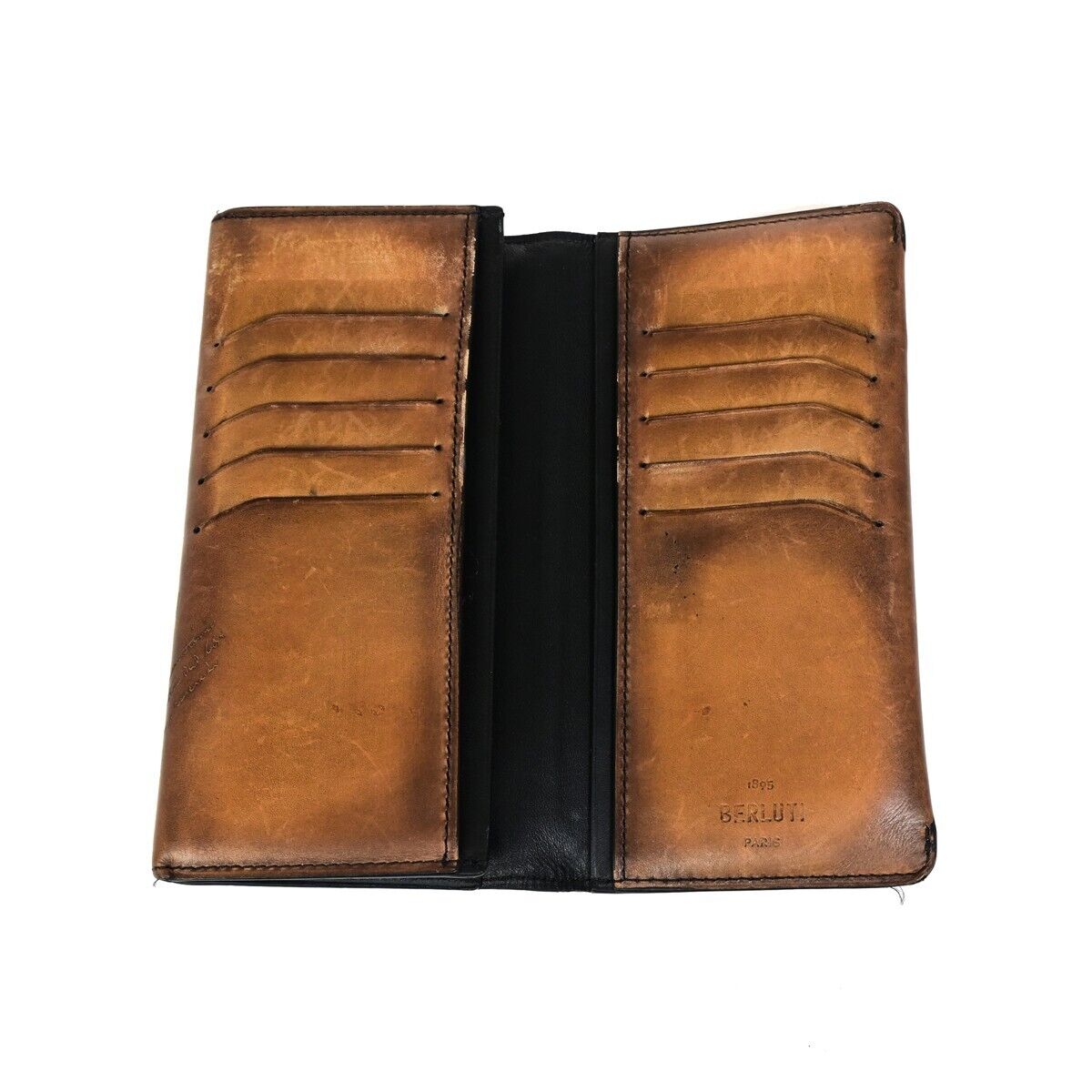 BERLUTI Calligraphy Bifold Long Wallet Purse Leather Brown Italy 84HC102