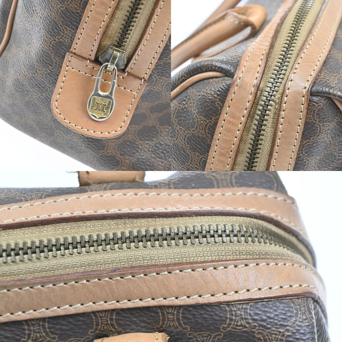 CELINE Logo Macadam Pattern Handbag PVC Leather Brown GHW Italy 63CA648