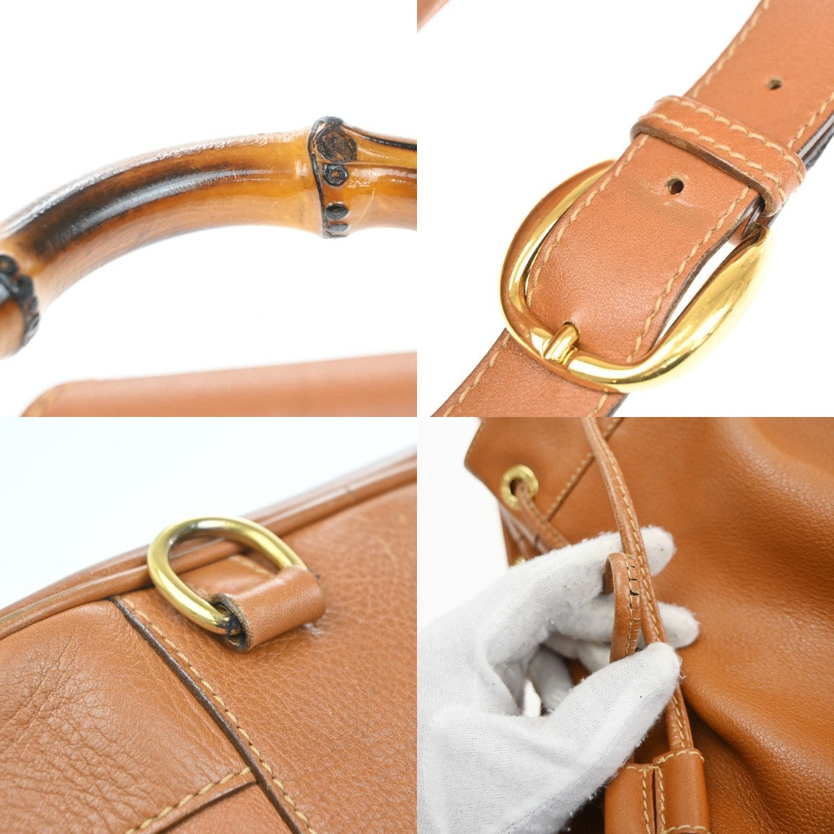 GUCCI Logo Bamboo 2way One Shoulder Body Hand Bag Brown Gold Italy 31CA655