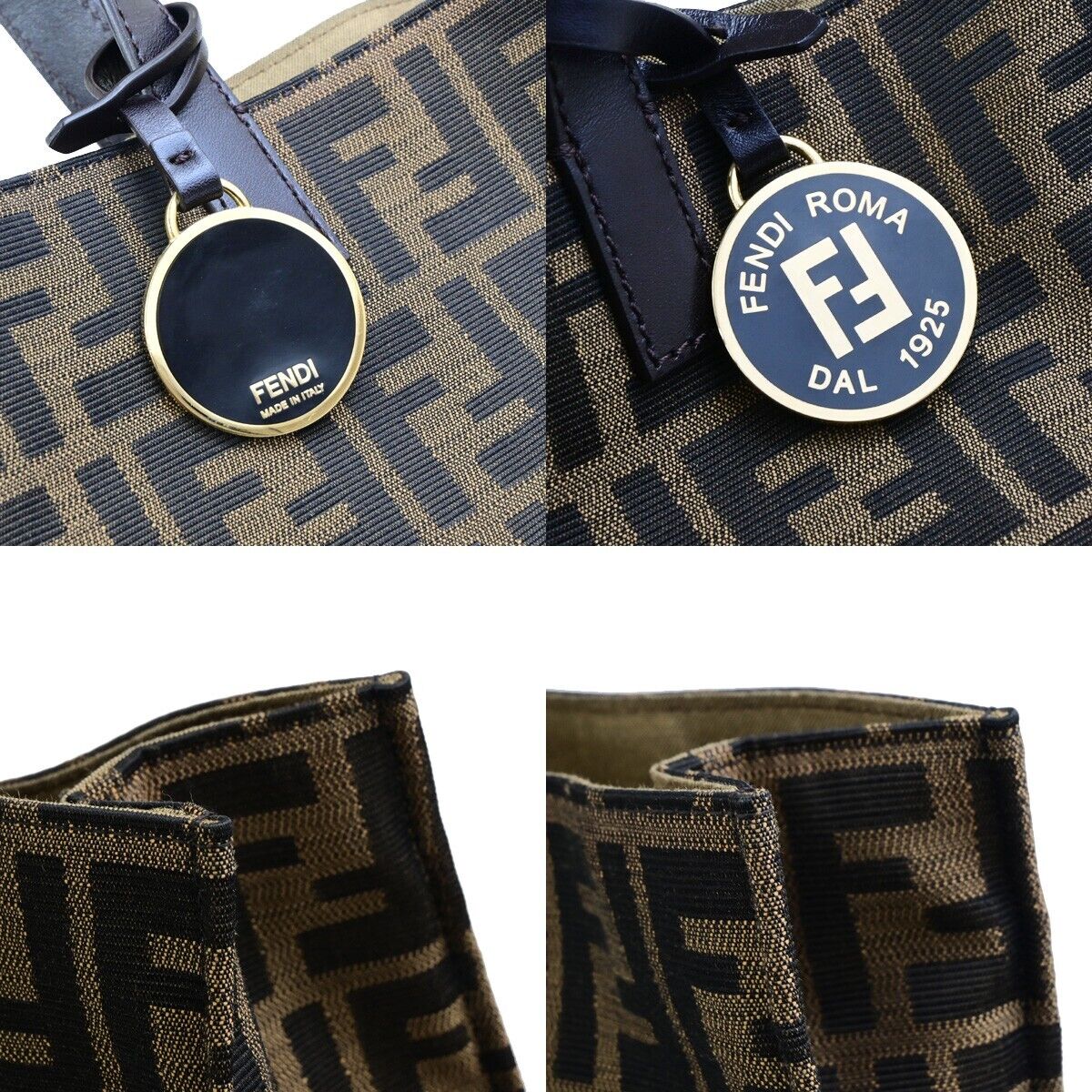 FENDI Logo Zucca Pattern Hand Tote Bag Canvas Leather Brown GHW Italy 77ED317