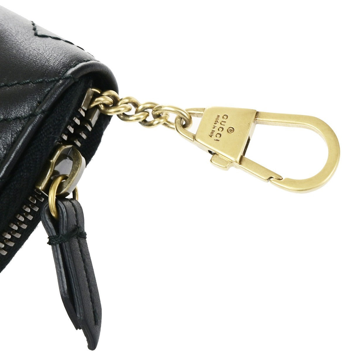 GUCCI GG Logo Marmont Key Pouch Case Leather Black Italy GHW 81YJ251