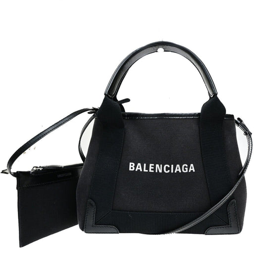 BALENCIAGA Navy Cabas XS 2Way Shoulder Hand Bag Canvas Leather Black 85ED814
