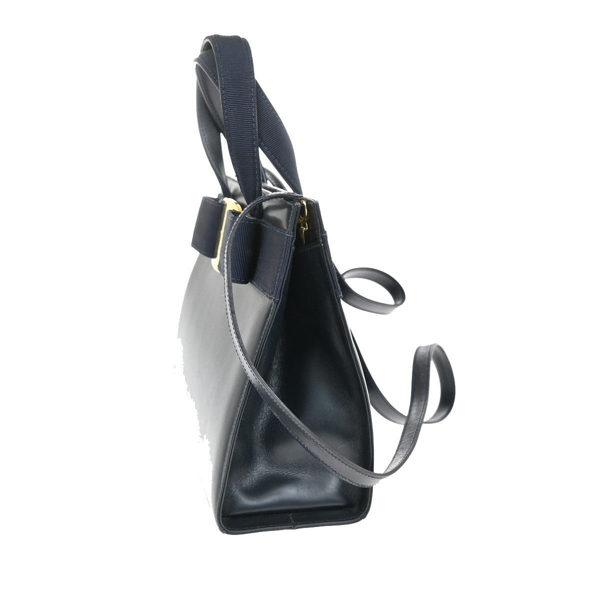SALVATORE FERRAGAMO Logo Vara 2Way Hand Bag Canvas Leather Navy Blue GHW 38AA041