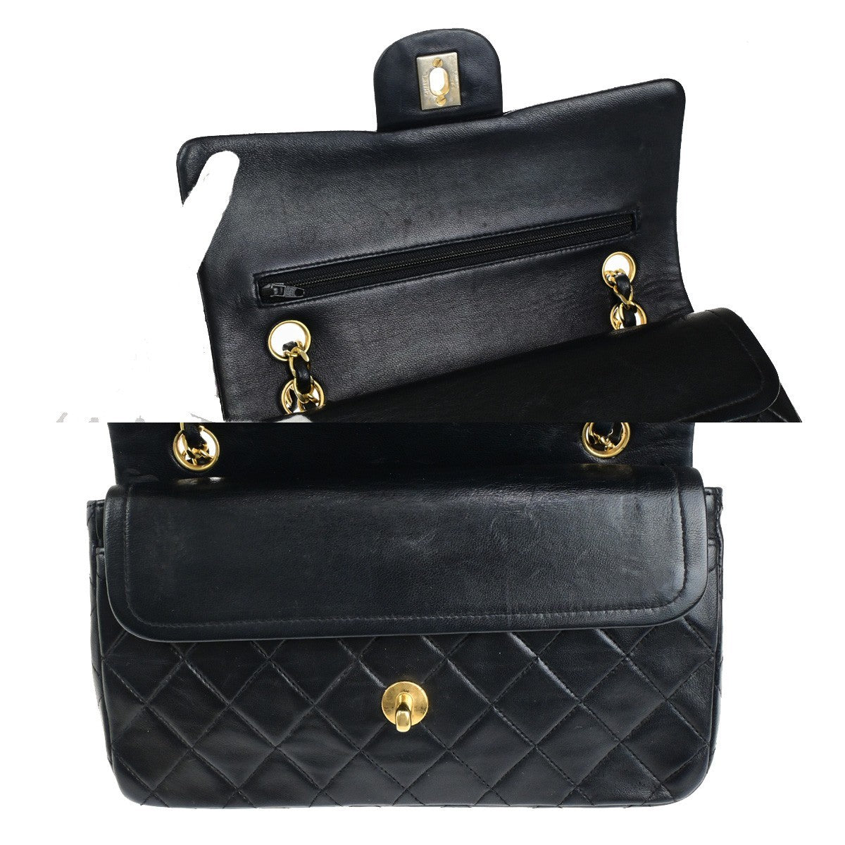CHANEL CC Matelasse 23 Double Flap Chain Shoulder Bag Leather Black GHW 396RK815