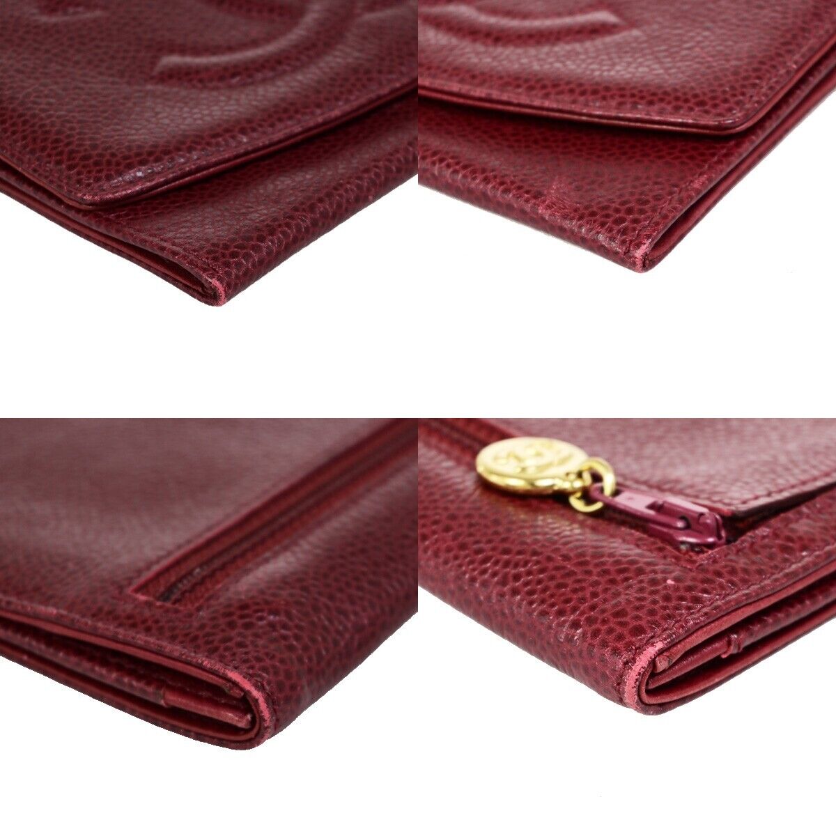 CHANEL CC Bifold Wallet Caviar Skin Leather Bordeaux GHW Italy Vintage 69EB229