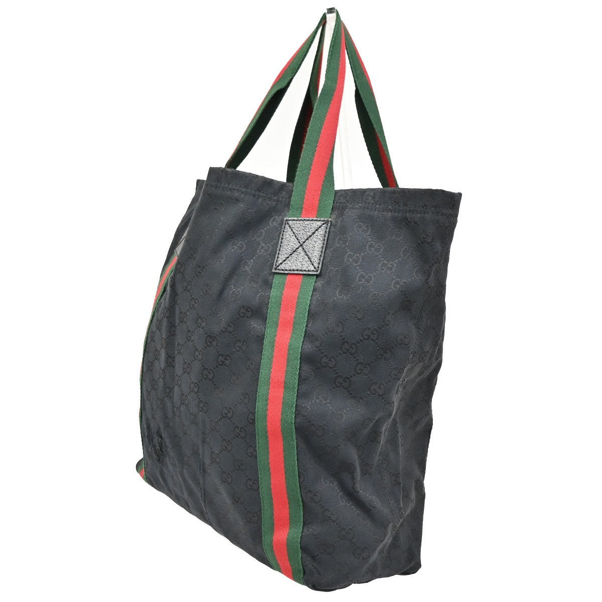 GUCCI GG Sherry Tote Shoulder Hand Bag Canvas Leather Black Italy 80KC428