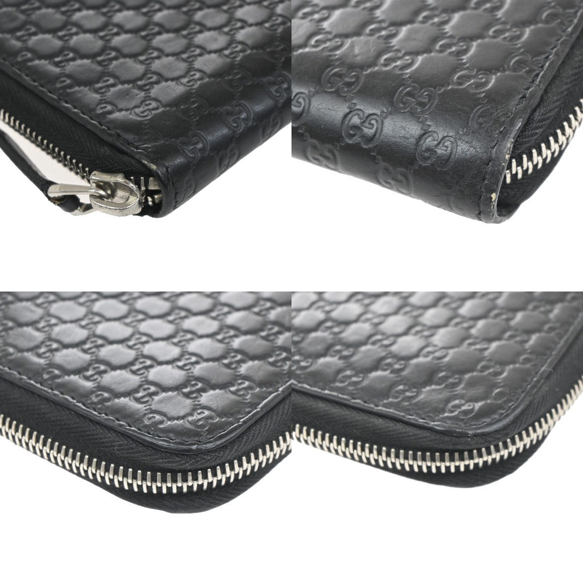 GUCCI Micro Guccissima GG Pattern Zip Around Long Wallet Leather Black 60KC208