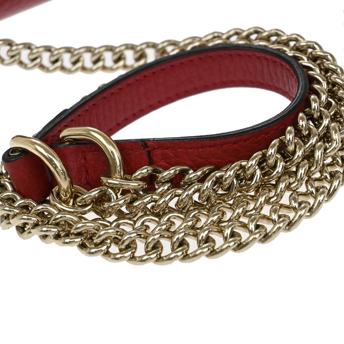 GUCCI Logo Interlocking G Chain Mini Shoulder Bag Leather Red GHW Italy 52KP126