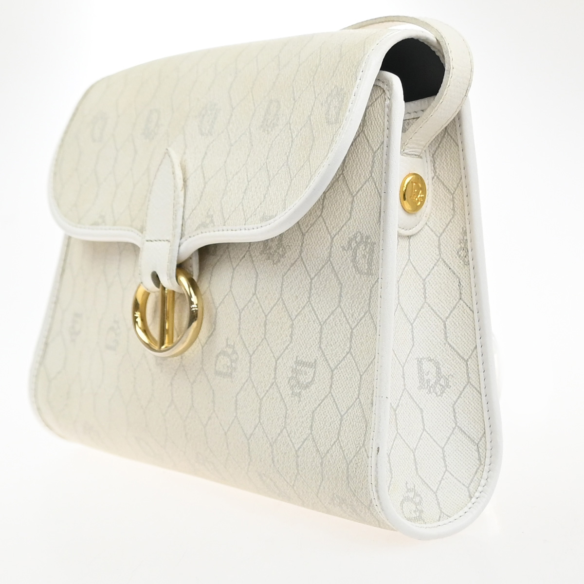 CHRISTIAN DIOR Honeycomb pattern Shoulder Bag PVC Leather White France 30MA503