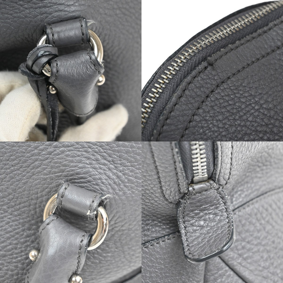 SALVATORE FERRAGAMO Logo Gancini Shoulder Hand Bag Leather Gray Italy 67KD031