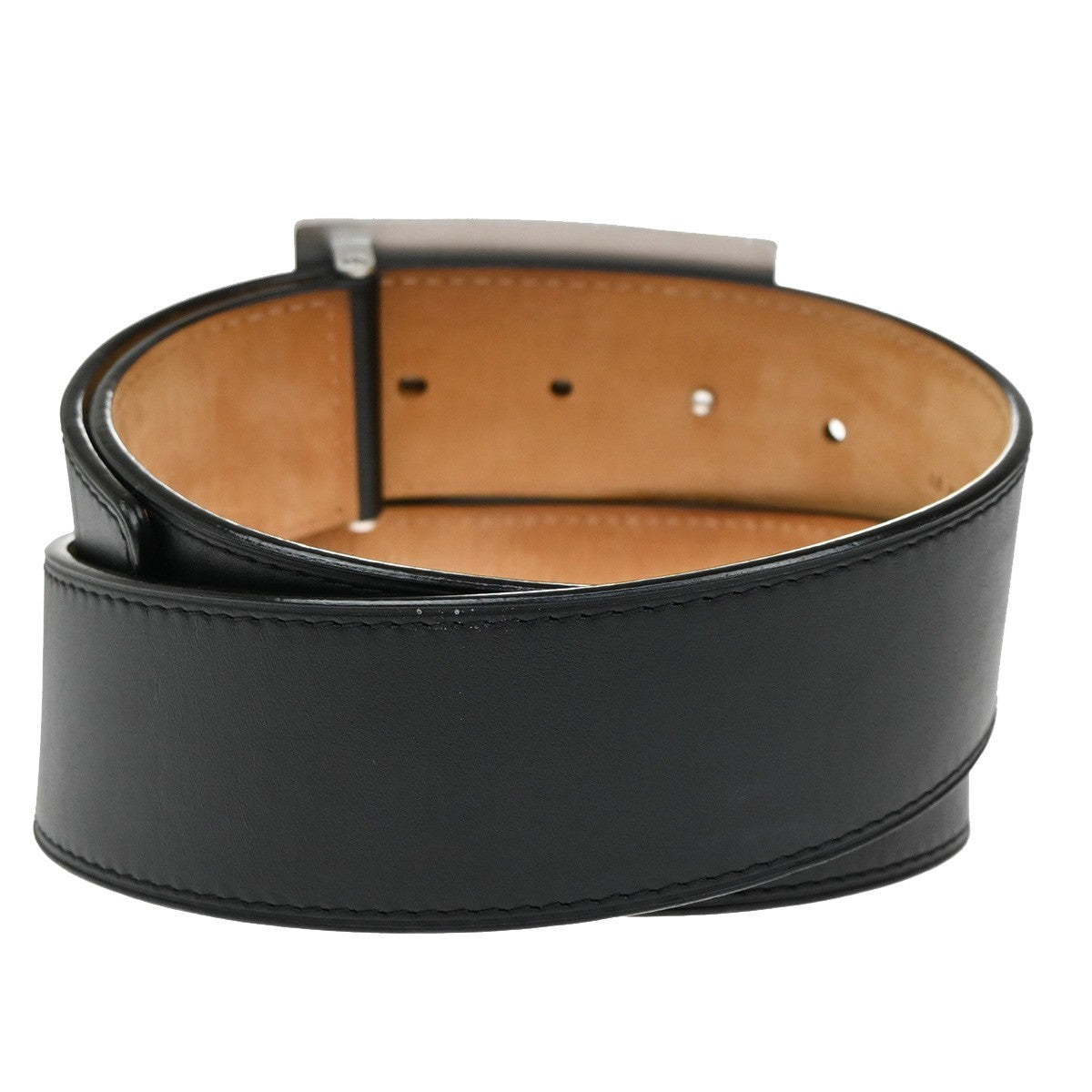 LOUIS VUITTON Logo Ceinture Jeans Belt Leather Black Silver Spain M6812 36KB399