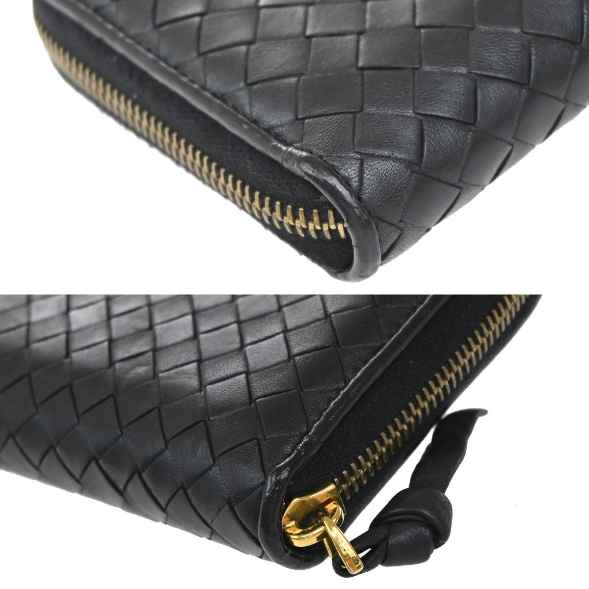 BOTTEGA VENETA Logo Intrecciato 2 Set Long Zipper Wallet Leather Black 67KP013