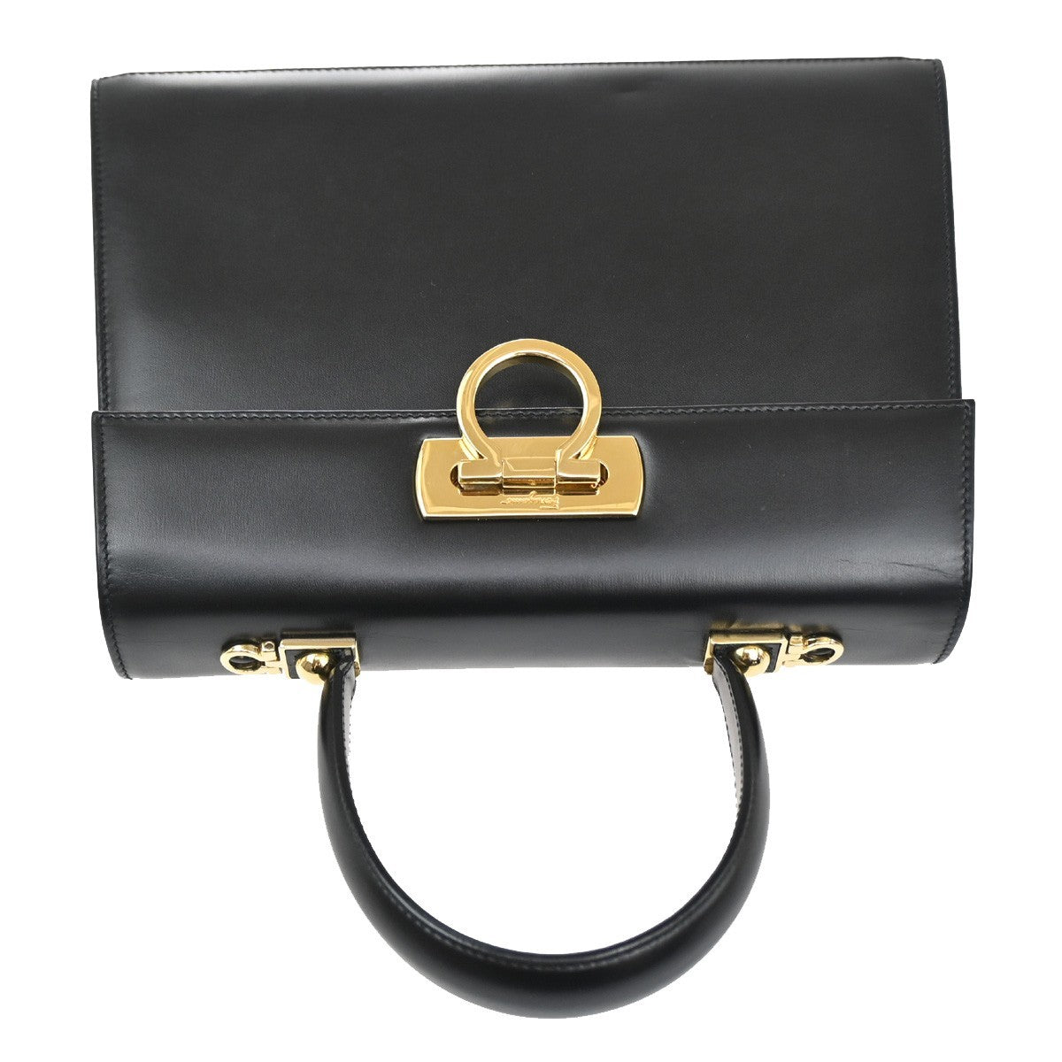 SALVATORE FERRAGAMO Logo Gancini 2WAY Hand Bag Leather Black GHW Italy 77RL504