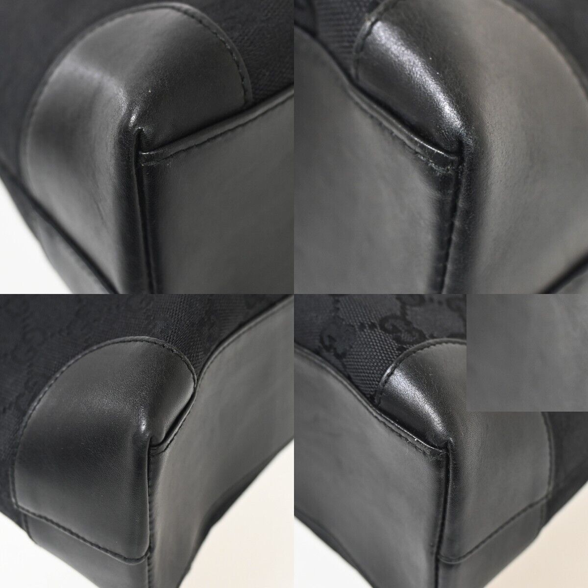 GUCCI Logo GG Pattern Shoulder Tote Bag Canvas Leather Black Silver 38SH187