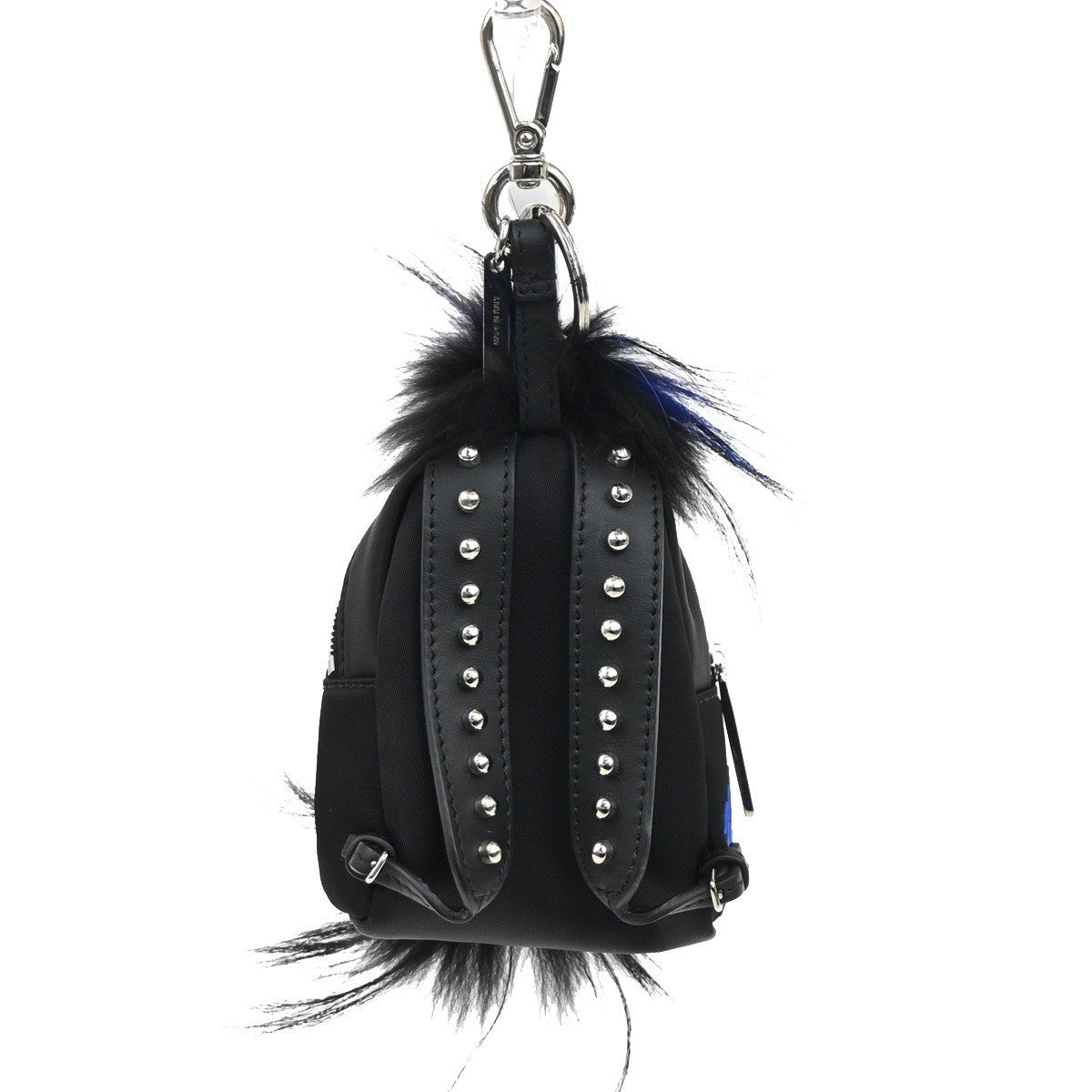 FENDI Karlito Backpack Bag Key Chain Charm Pouch Nylon Leather Fur Black 31KP339
