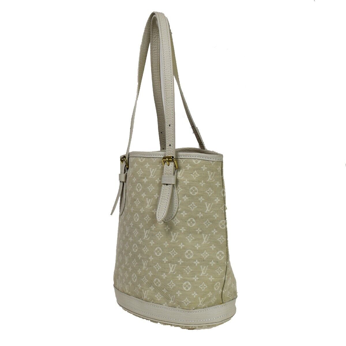 LOUIS VUITTON BUCKET PM Shoulder Bag Monogram Mini Lin Ivory Dunne 76YD133