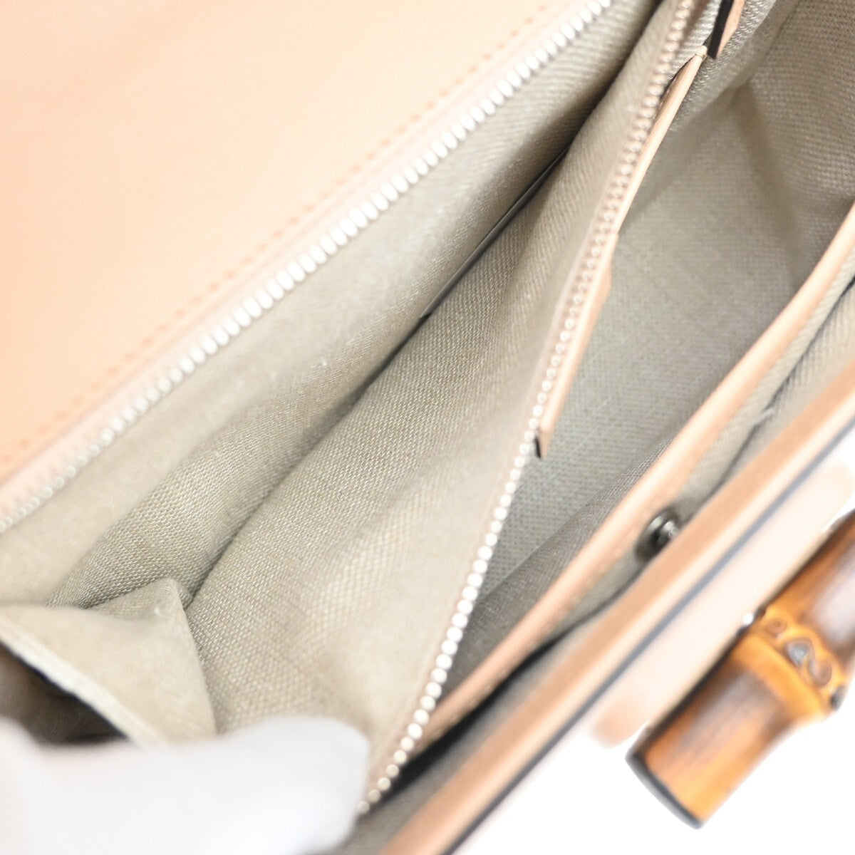GUCCI Logo Bamboo 2Way Shoulder Hand Bag Leather Beige Silver Italy 669RL142