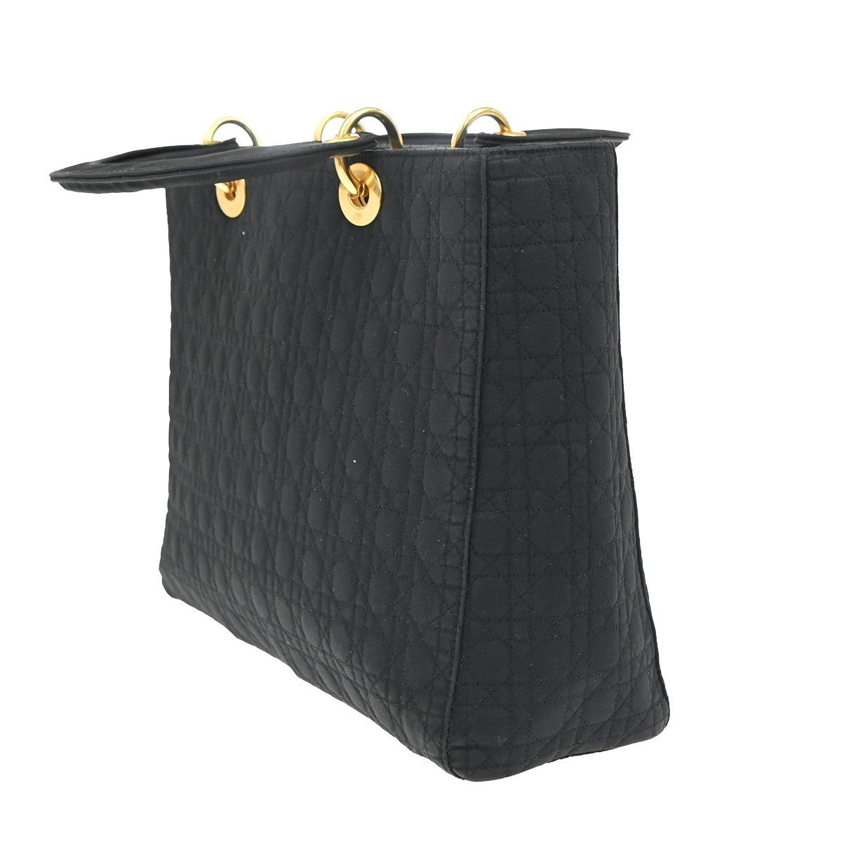 CHRISTIAN DIOR Logo Lady Cannage Hand Bag Nylon Leather Black GHW Italy 73EF937